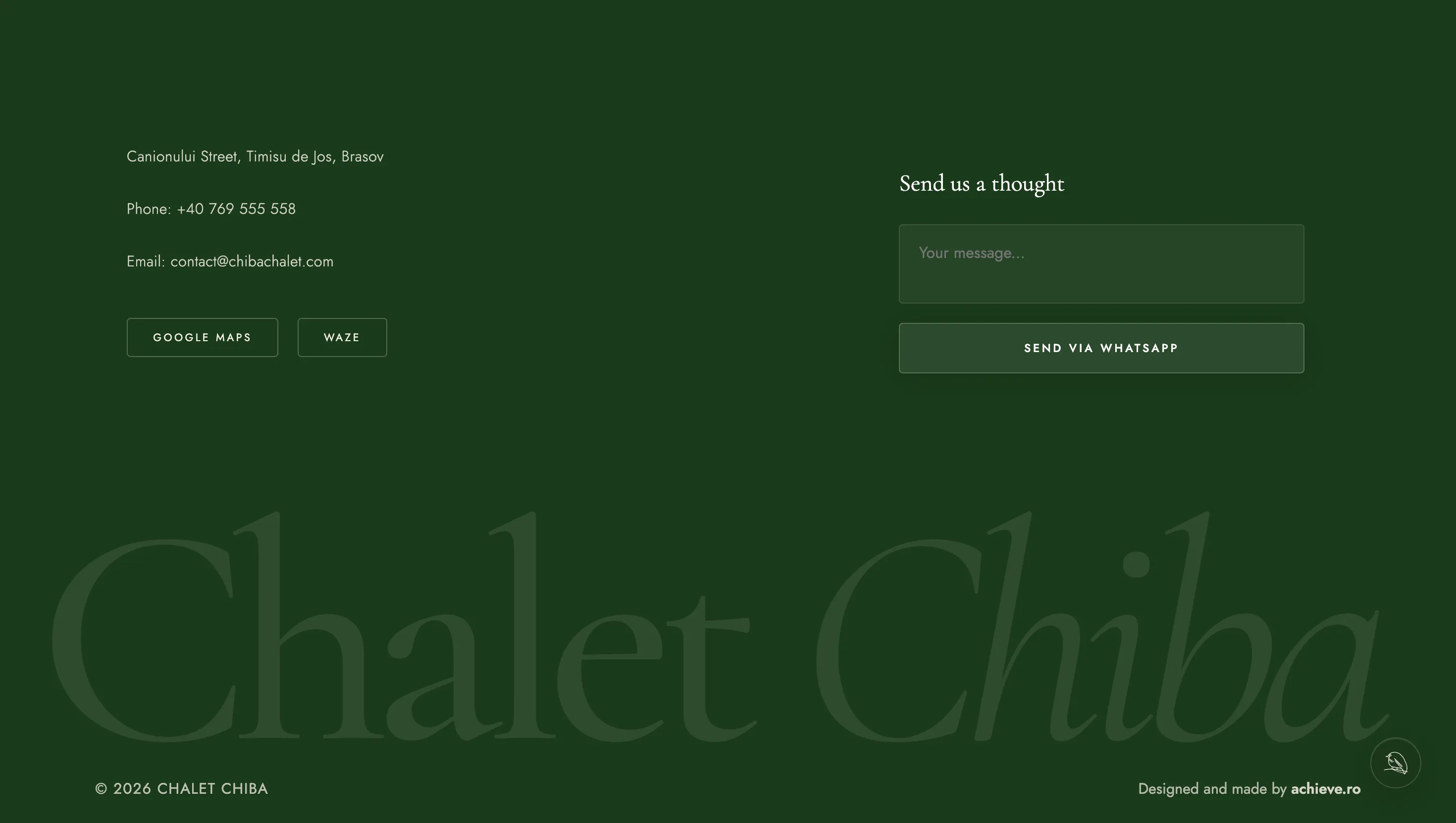 Chalet Chiba — Design & Development project by Achieve, web design studio in Brașov — screenshot 3